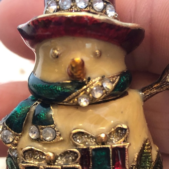 VTG Monet Enameled Hinged Snowman Trinket Box with Rhinestones Hanging Heart - Picture 6 of 11
